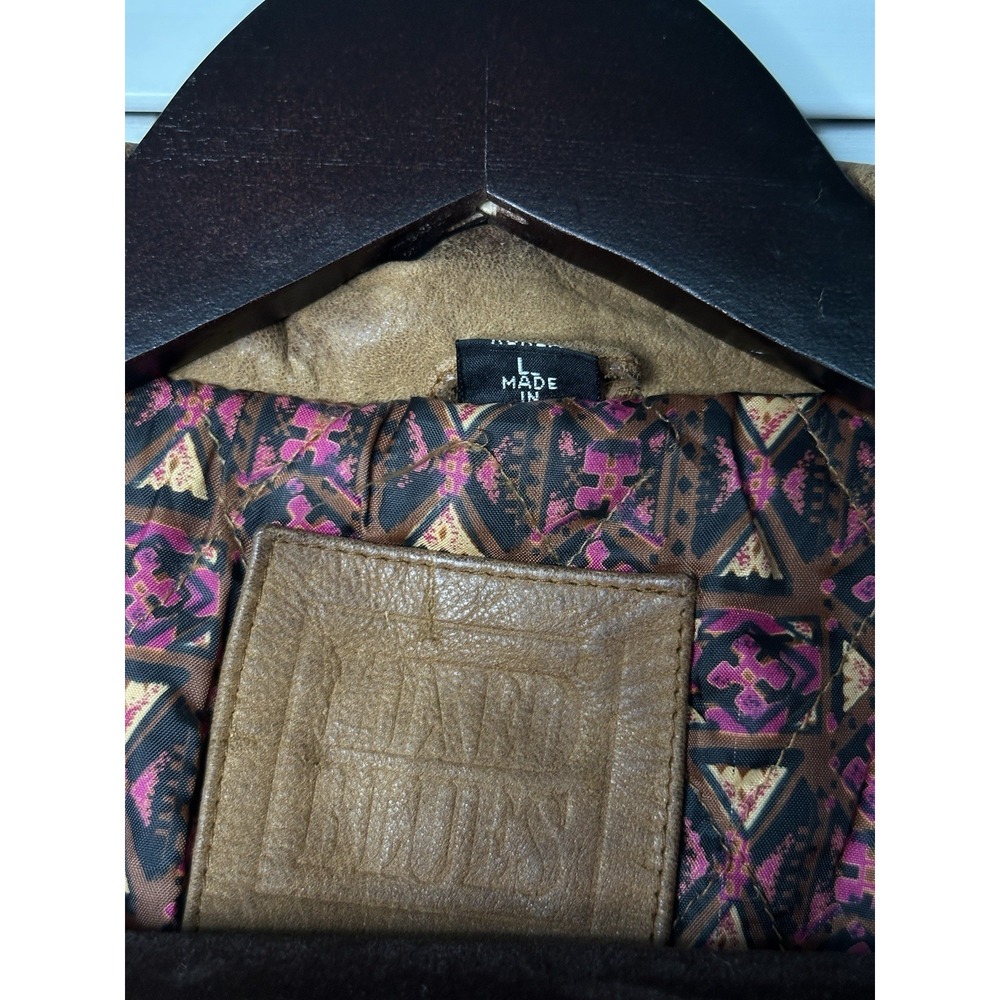 Mixed Blues Vintage Leather Bomber Jacket Men's L Brown Suede Aztec 80s 90s - Picture 5 of 10